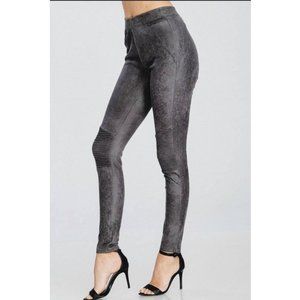 Suede Like Motto Leggings - Charcoal Grey